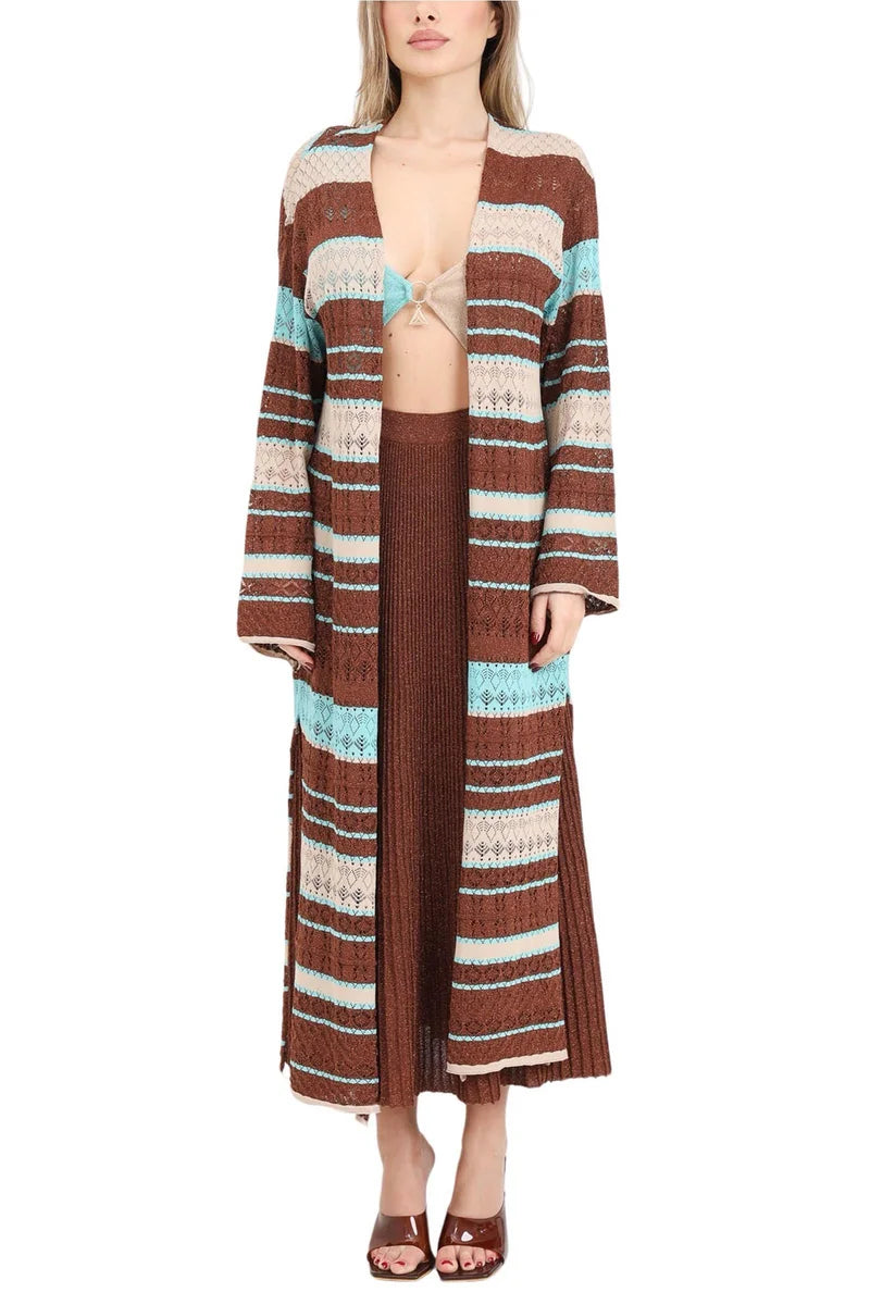Viscose/Polyester Cardigan - Brown/Beige