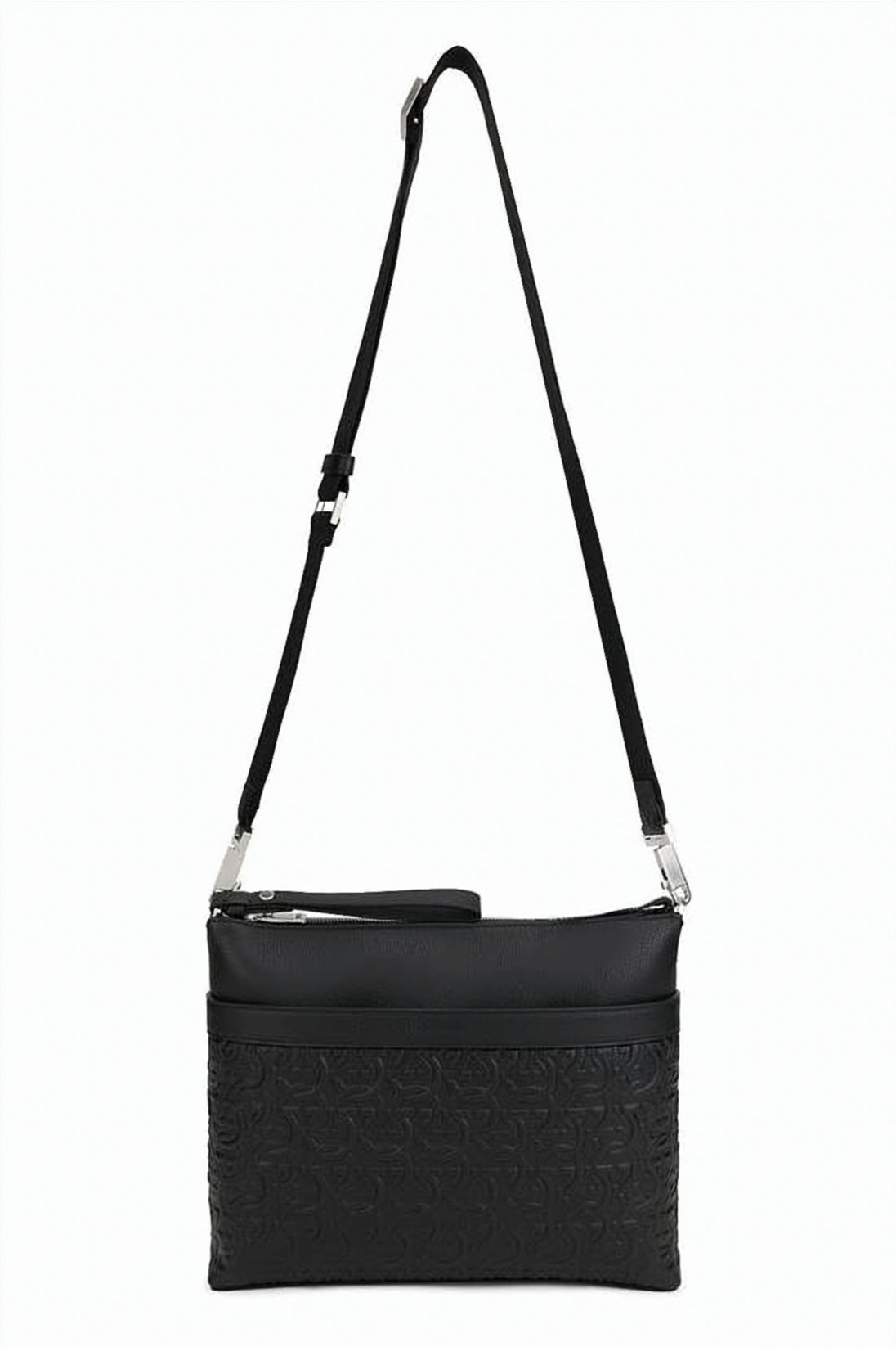 Black Embossed Calf Leather Crossbody Bag