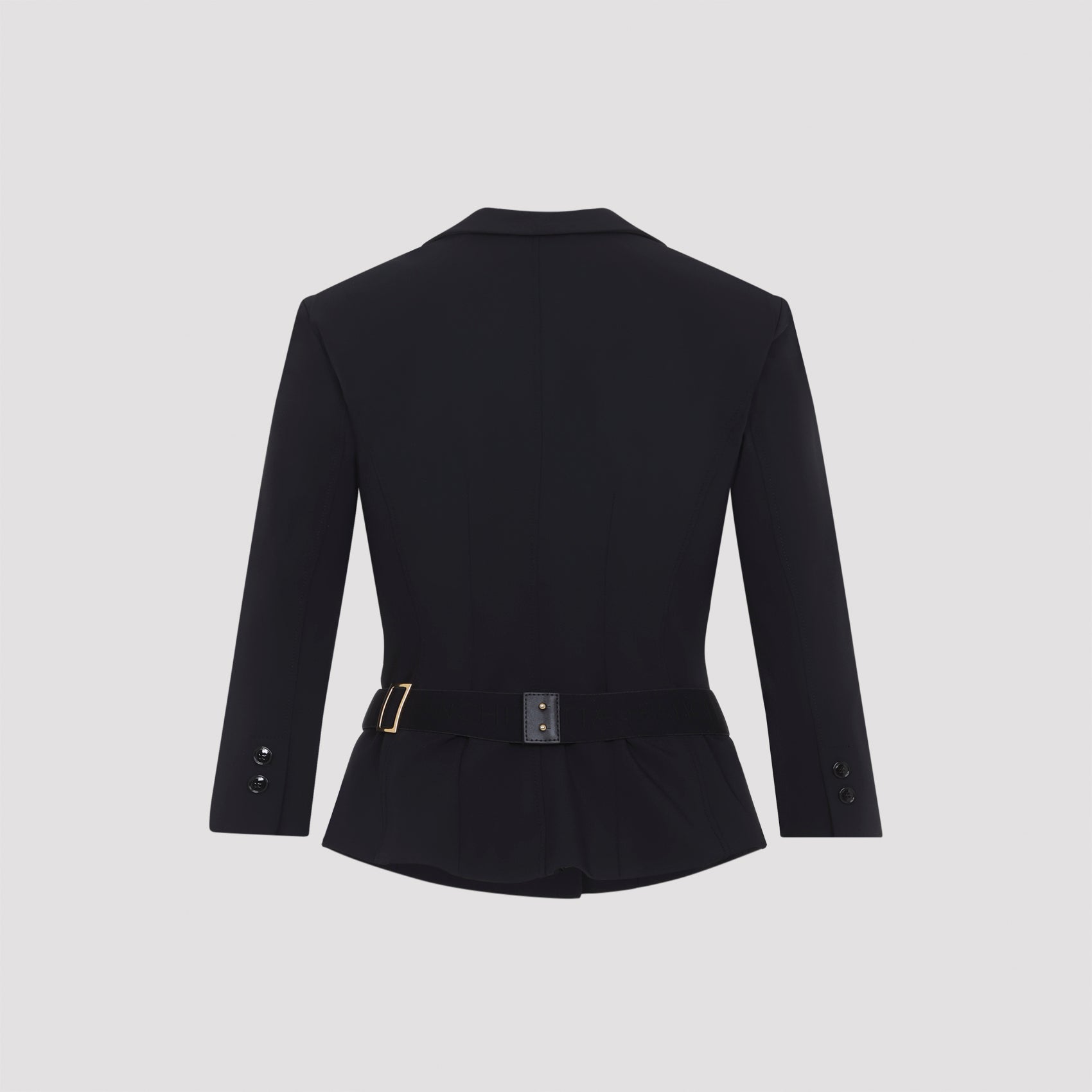 Double-Breasted Tailored Jacket with Gold Buckle Detail