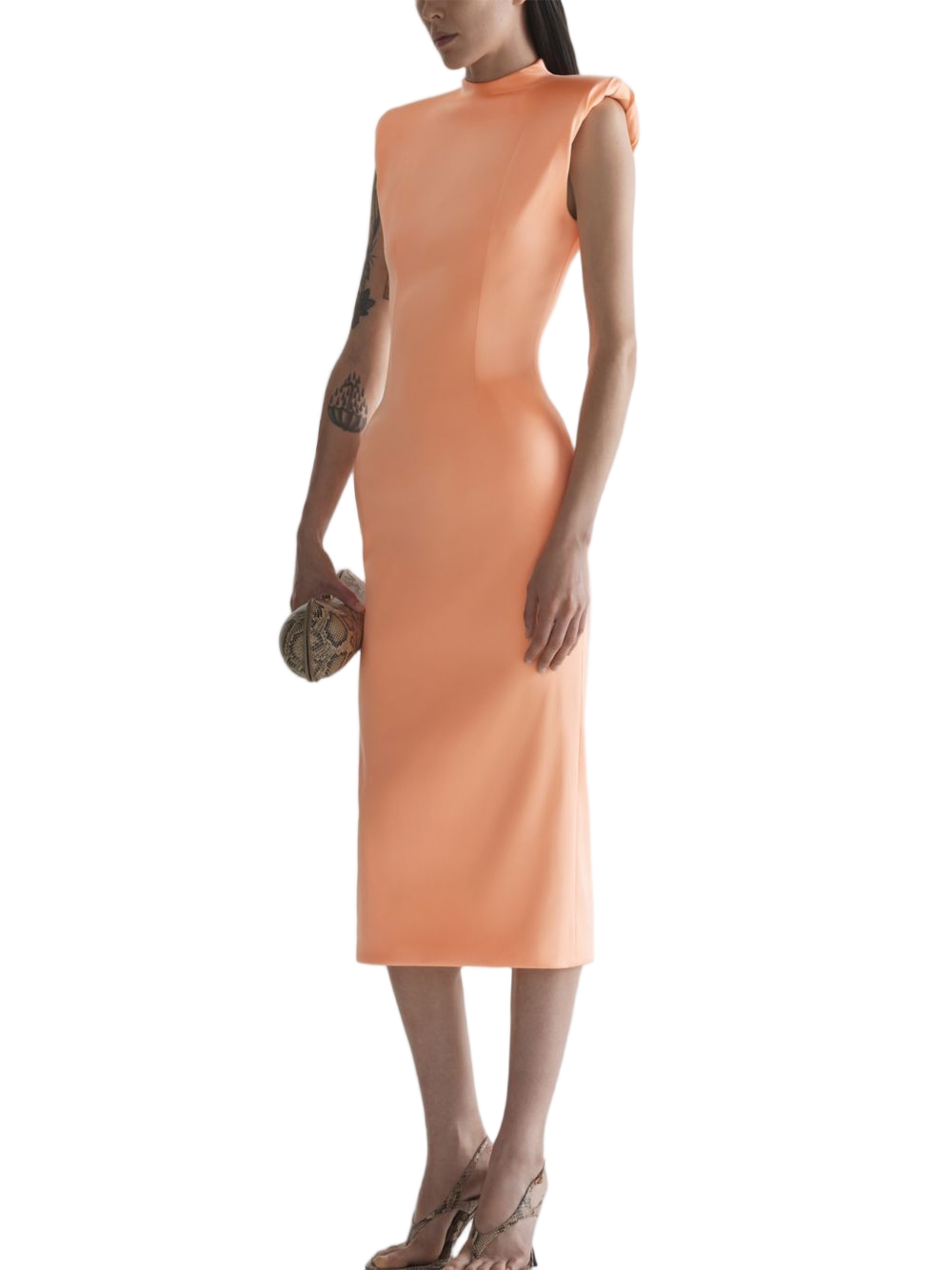 Midi Dress with Sculptural Shoulders