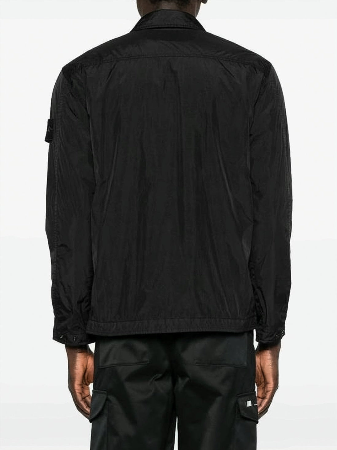 Black Minimalist Technical Jacket with Flap Pocket and Iconic Patch