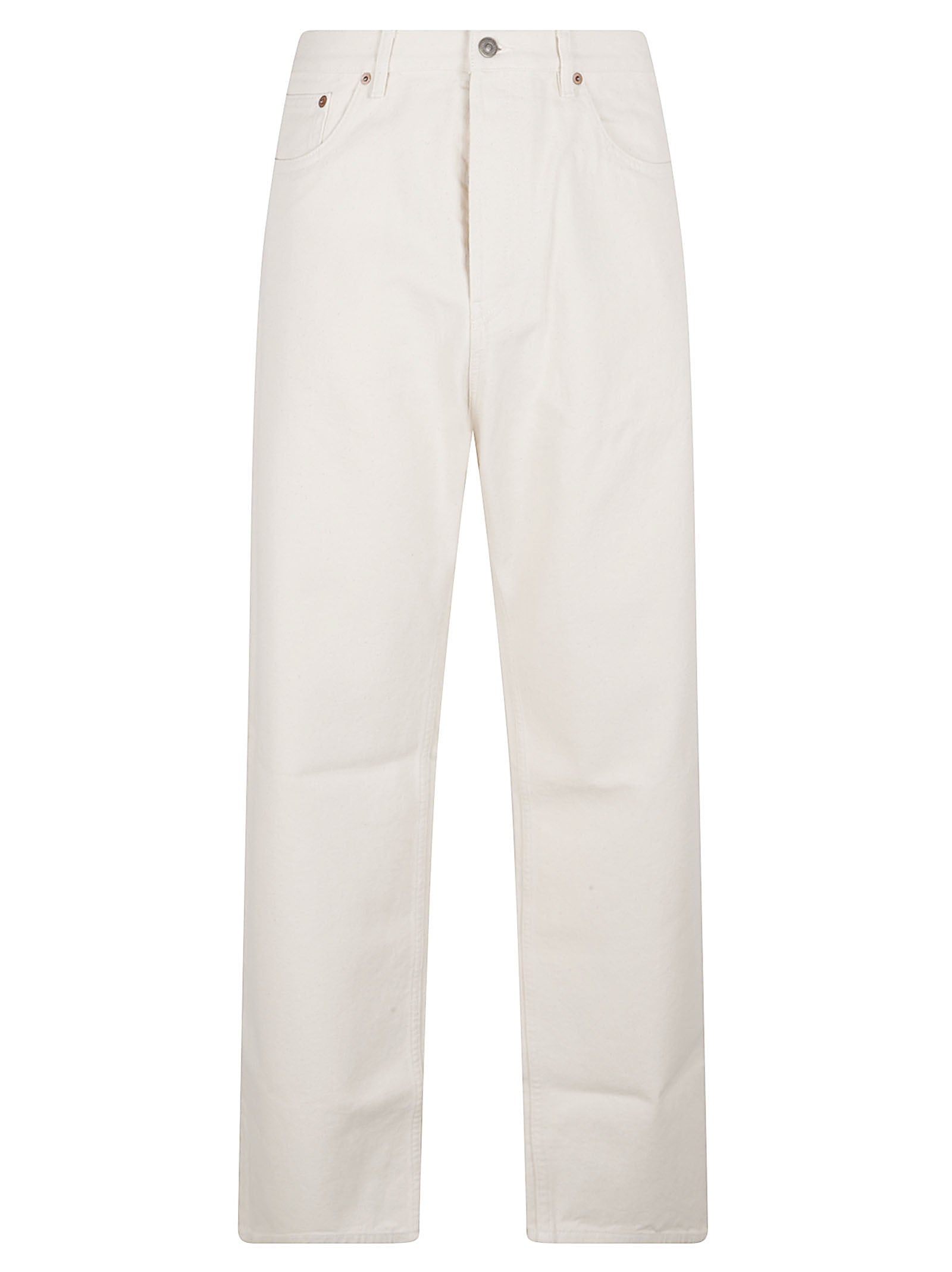 Straight-Leg Jeans with Metallic V Detail in Light Ivory
