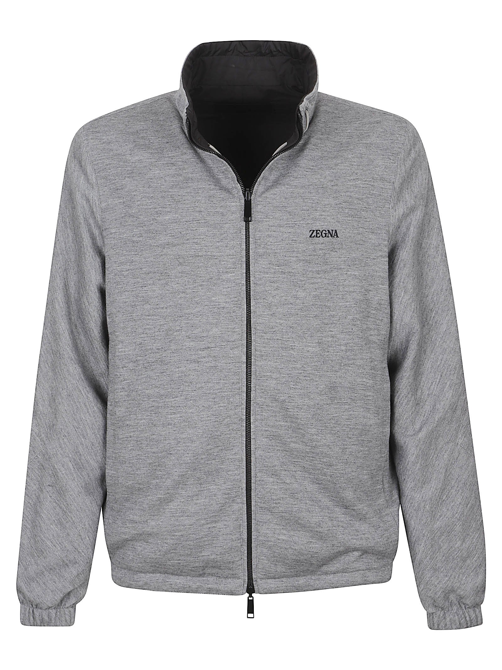 Reversible Black and Grey Jacket with Logo and Toggle Closures
