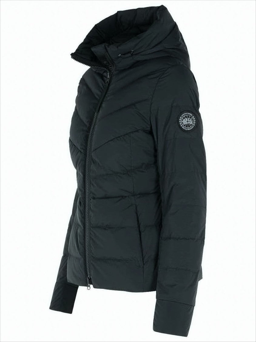 Fitted Down Jacket with Horizontal Quilting and Hood