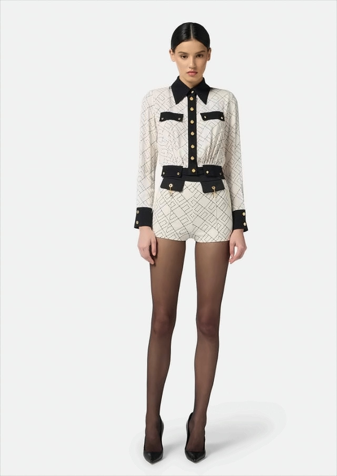 Two-Tone Cropped Georgette Shirt With Applique Detailing