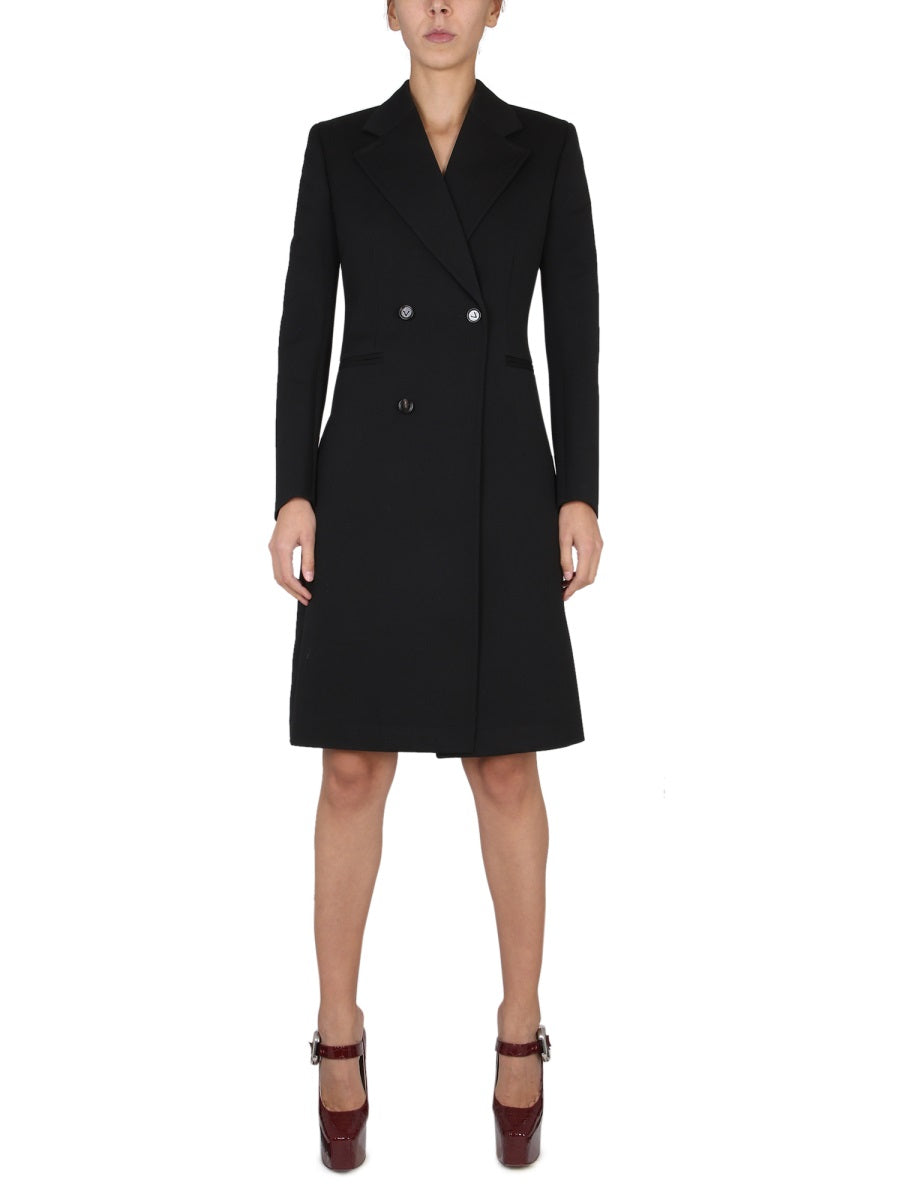 Button Closure Wool Coat with Partially Visible Design