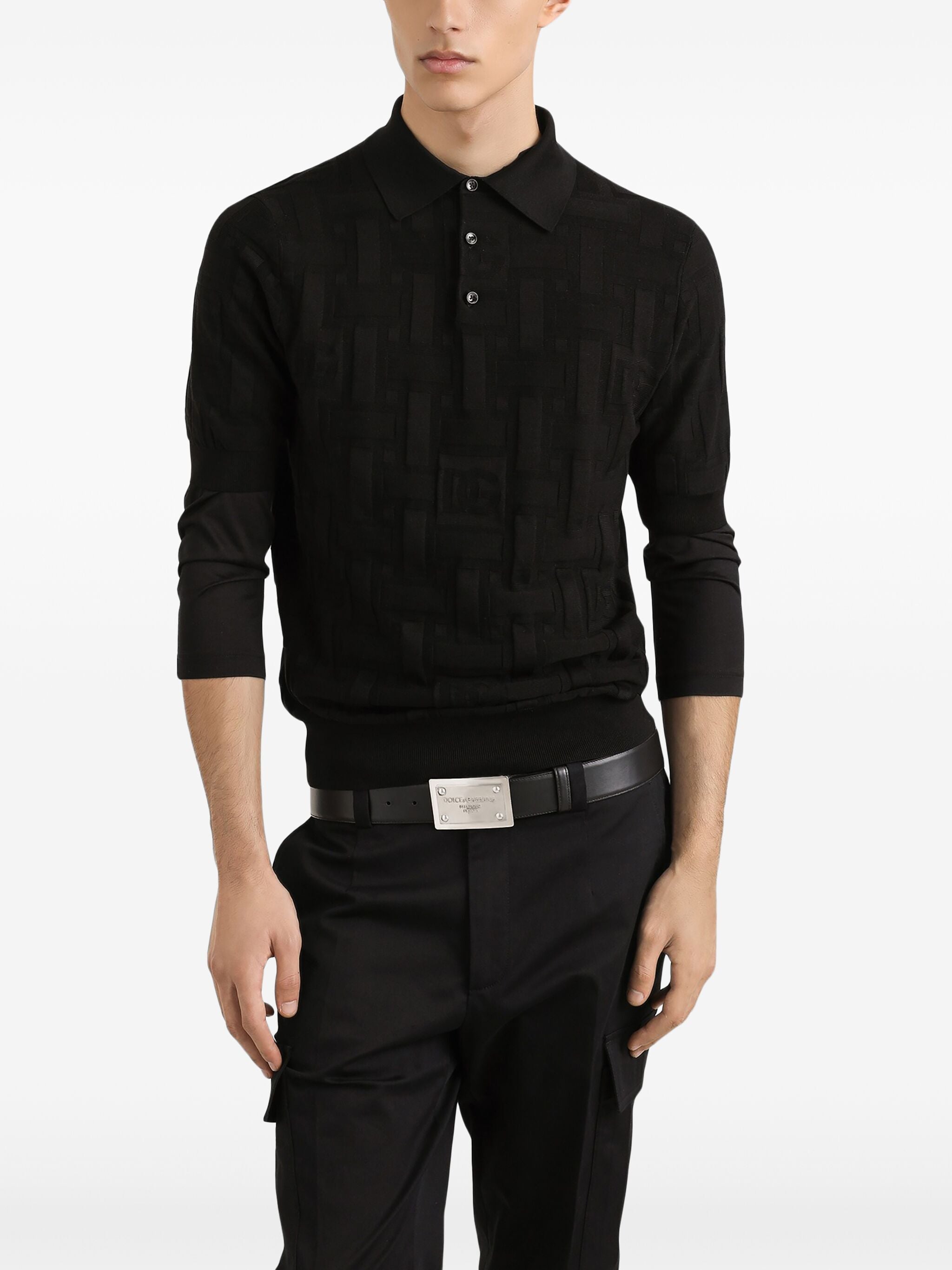 Silk DG Logo Jacquard Polo Shirt