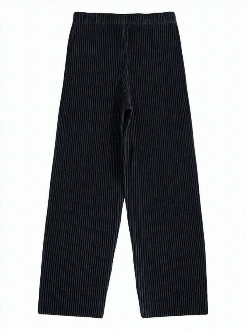 Wide-Leg Pleated Textured Pants with Cropped Length
