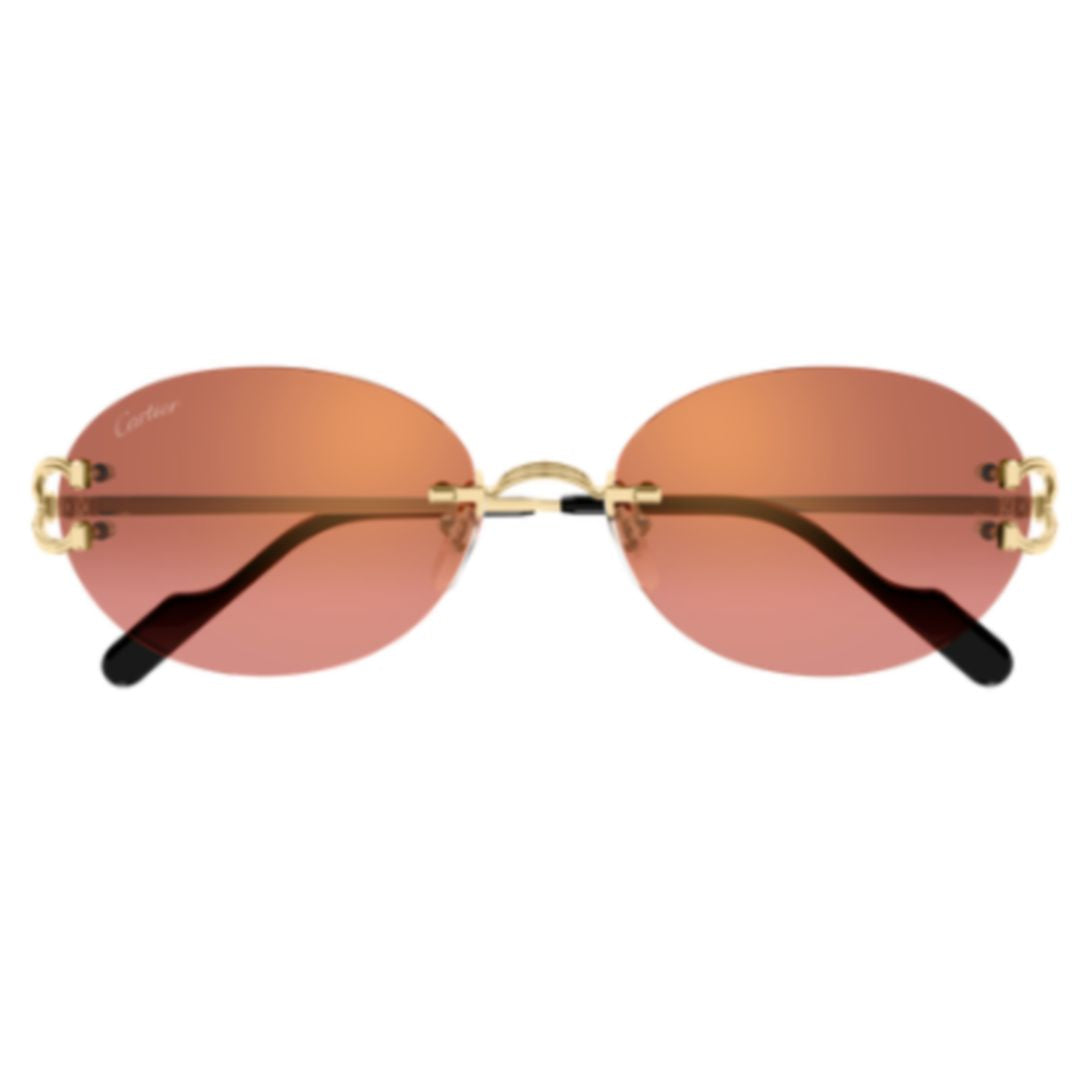 Oval Rimless Sunglasses With Gold Temples