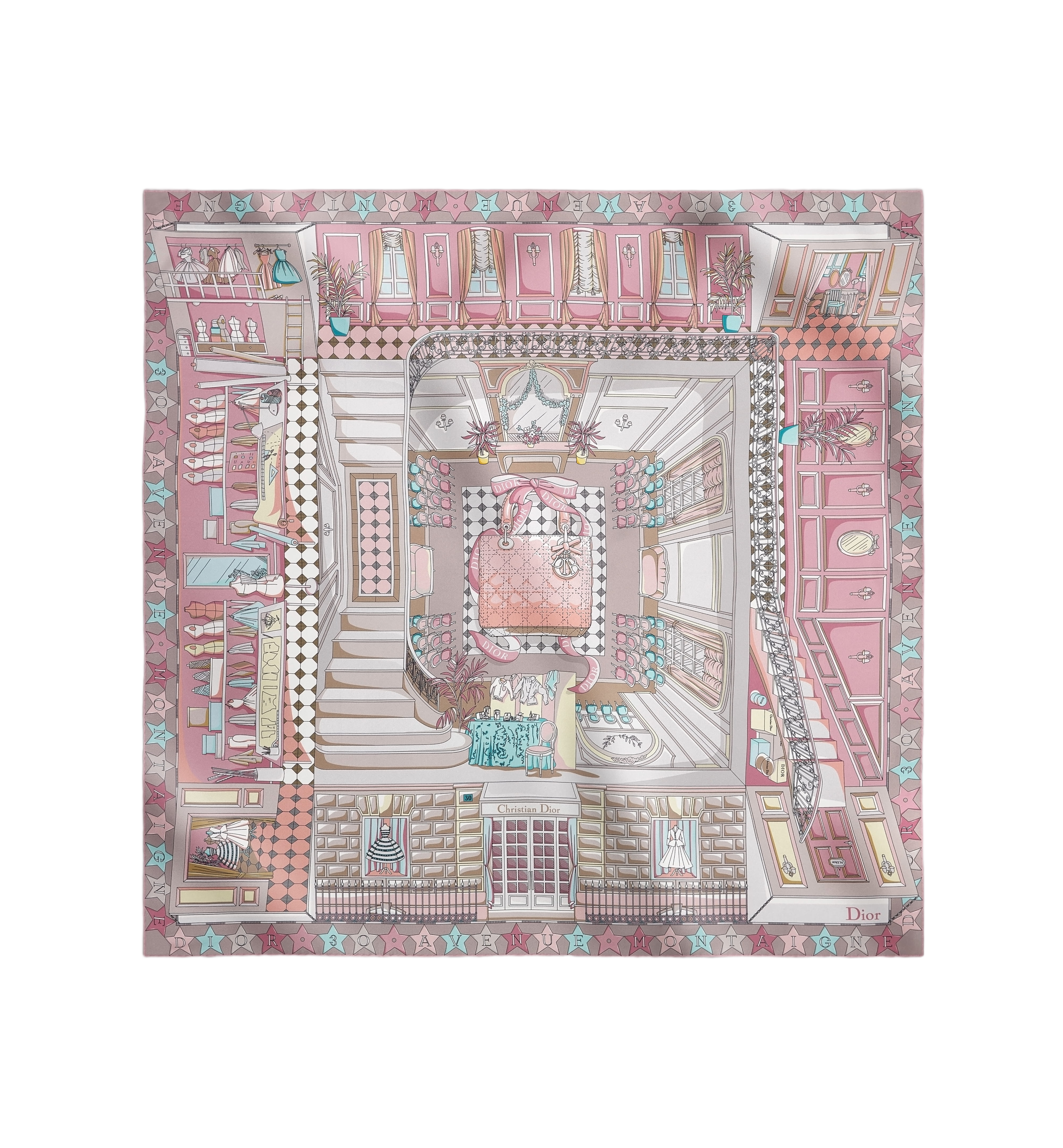Intricate Boutique Interior Scarf With Whimsical Illustration