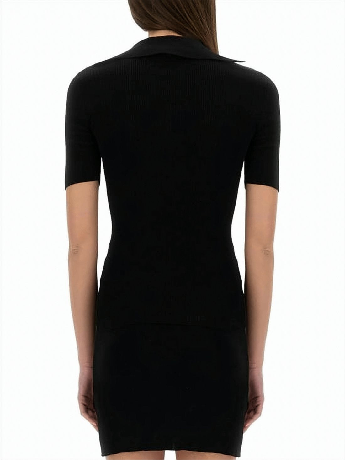 Fitted Short-Sleeve Polo Shirt with V-Neckline