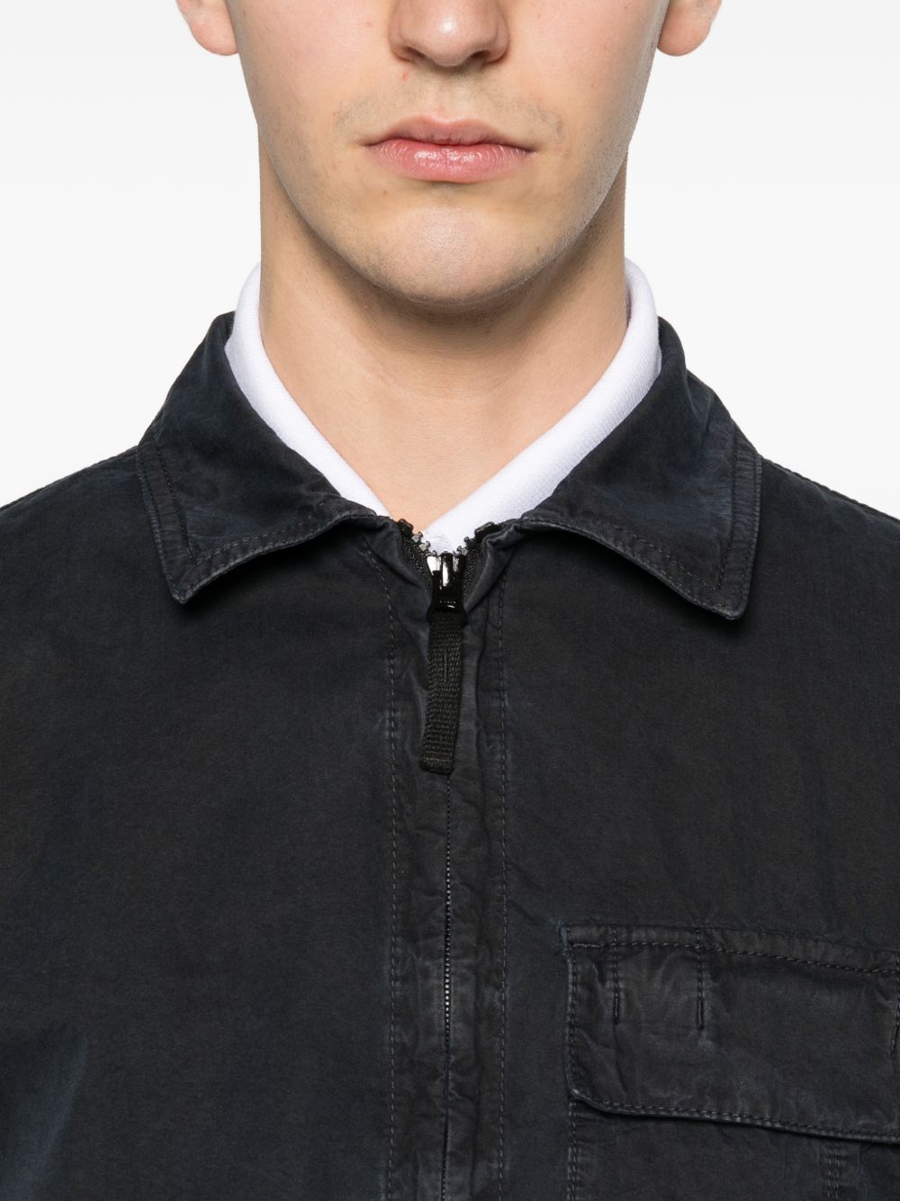 Classic Collar Casual Shirt With Double-Slider Zip