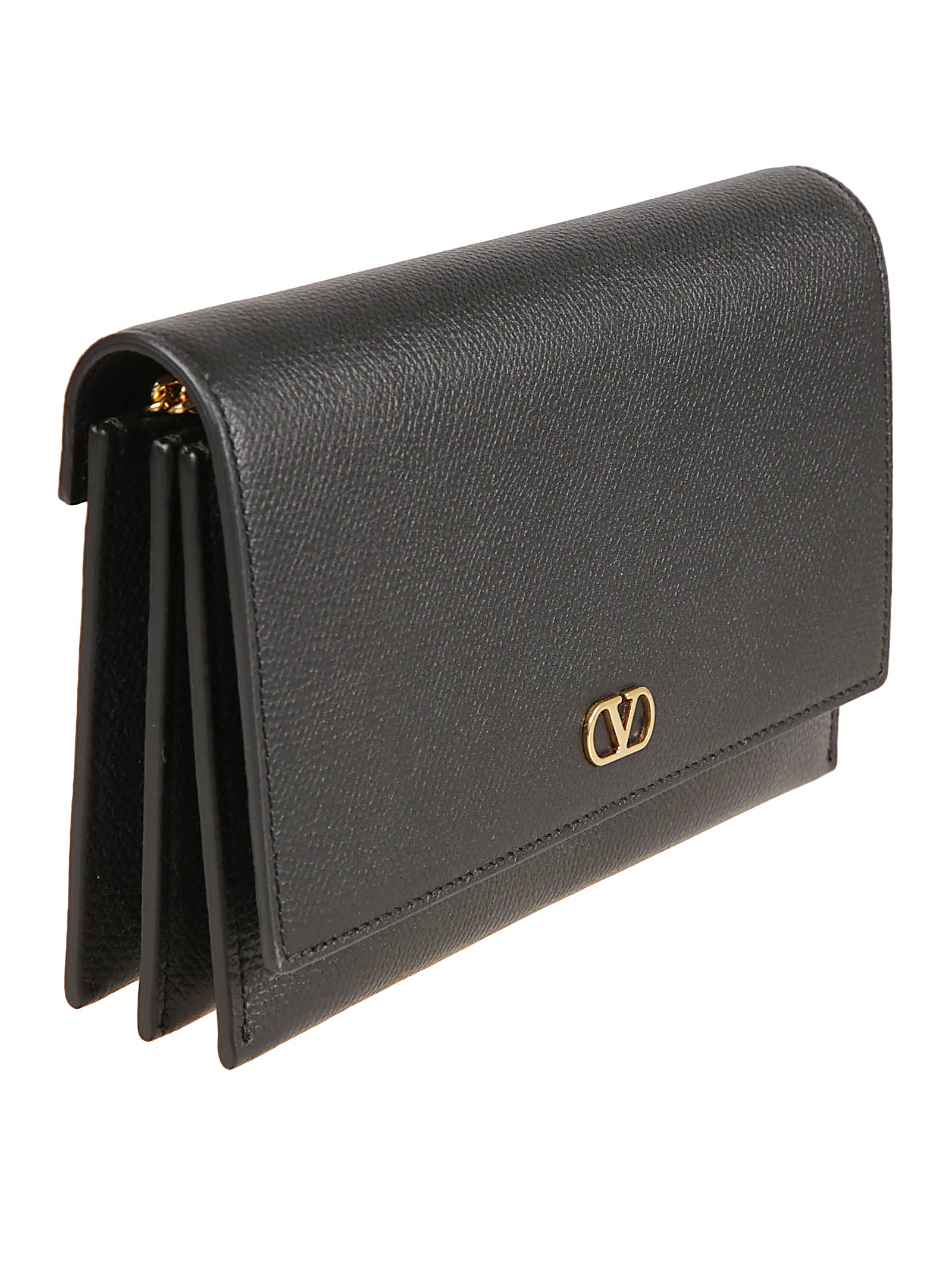 Grained Leather Signature V-Logo Card Case