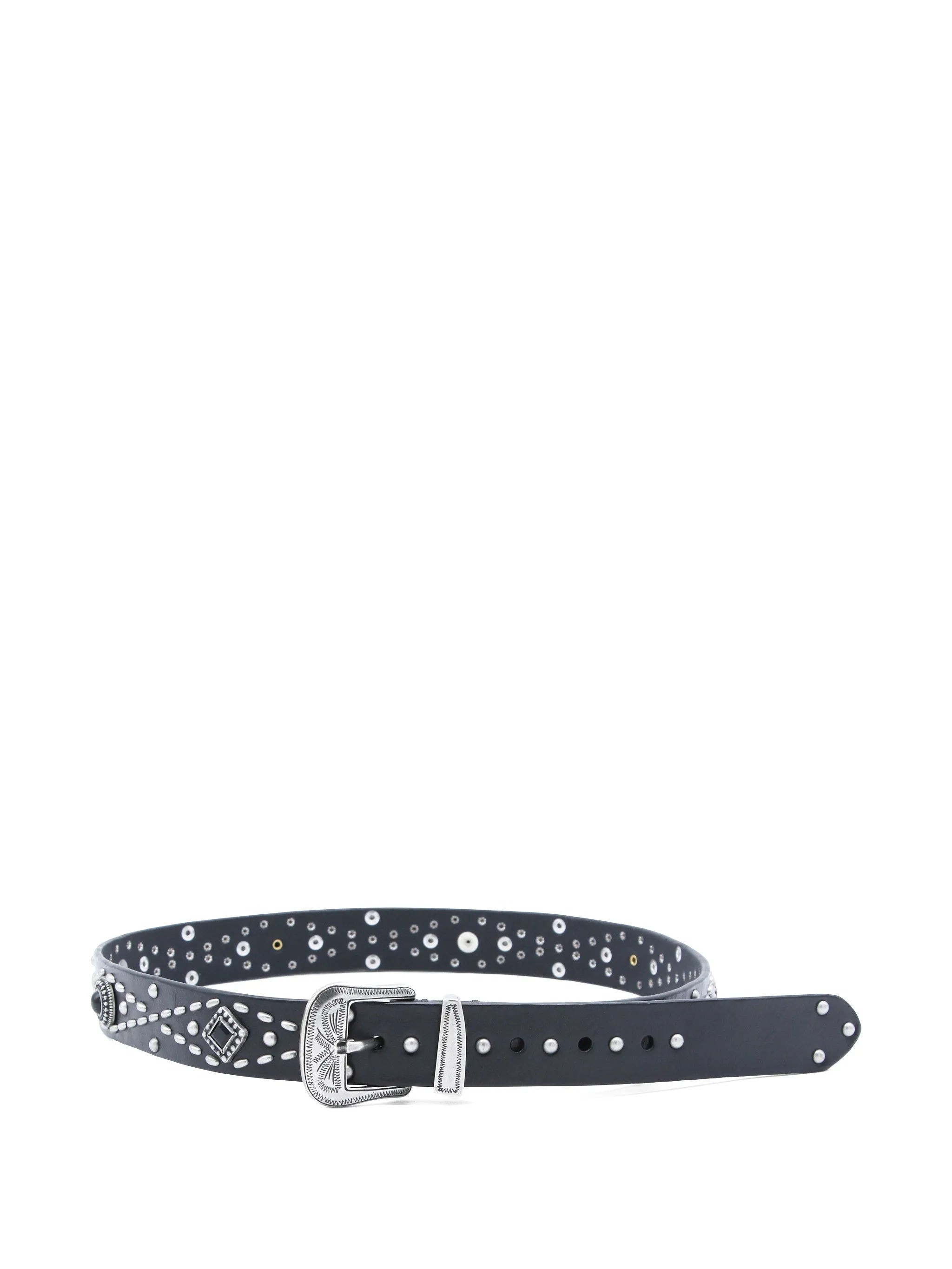 Black Leather Studded Vintage Metal Belt