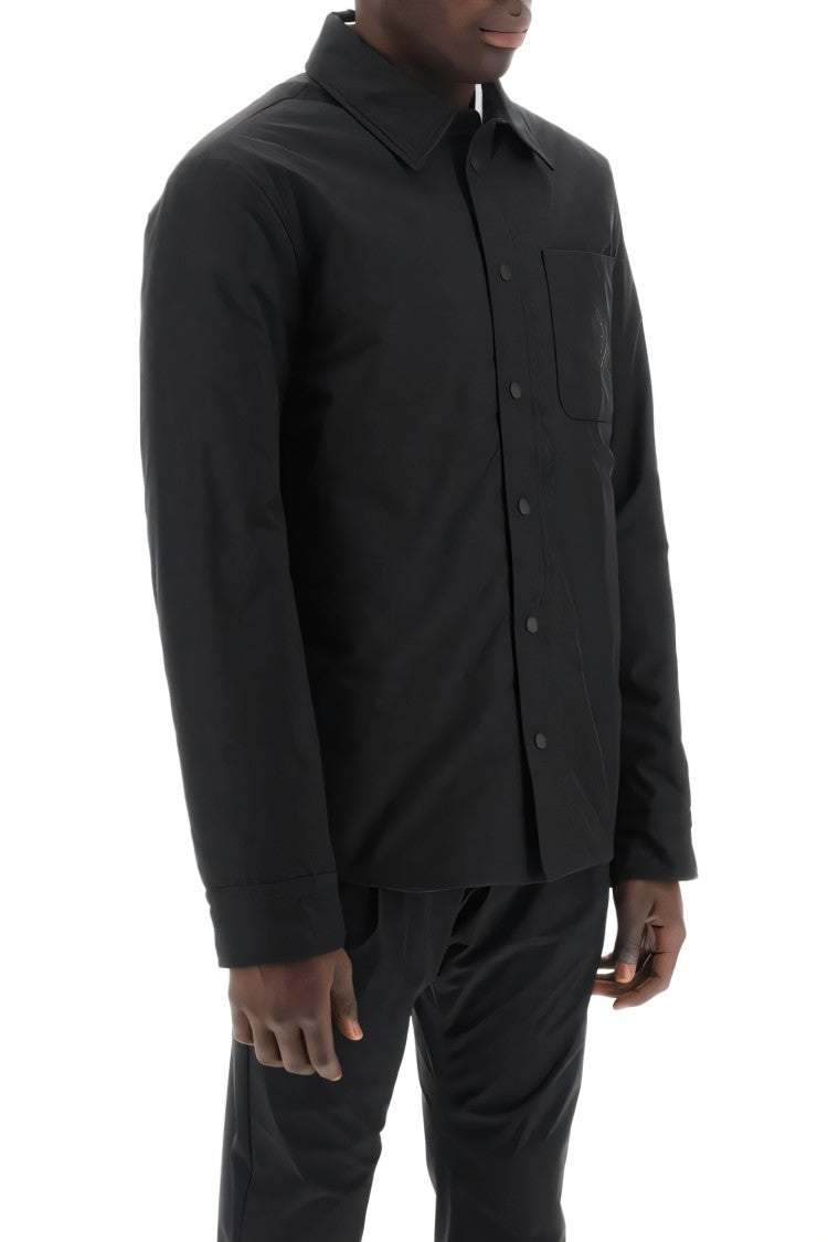 Classic Black Padded Shirt With Tailored Fit And Subtle Logo Embroidery