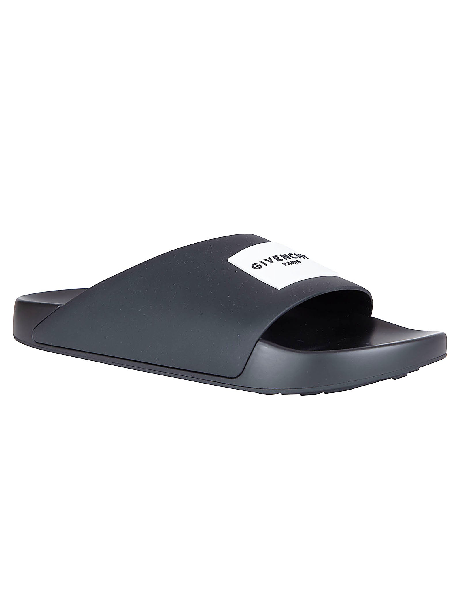Asymmetrical Black Rubber Slides with Embossed Logo