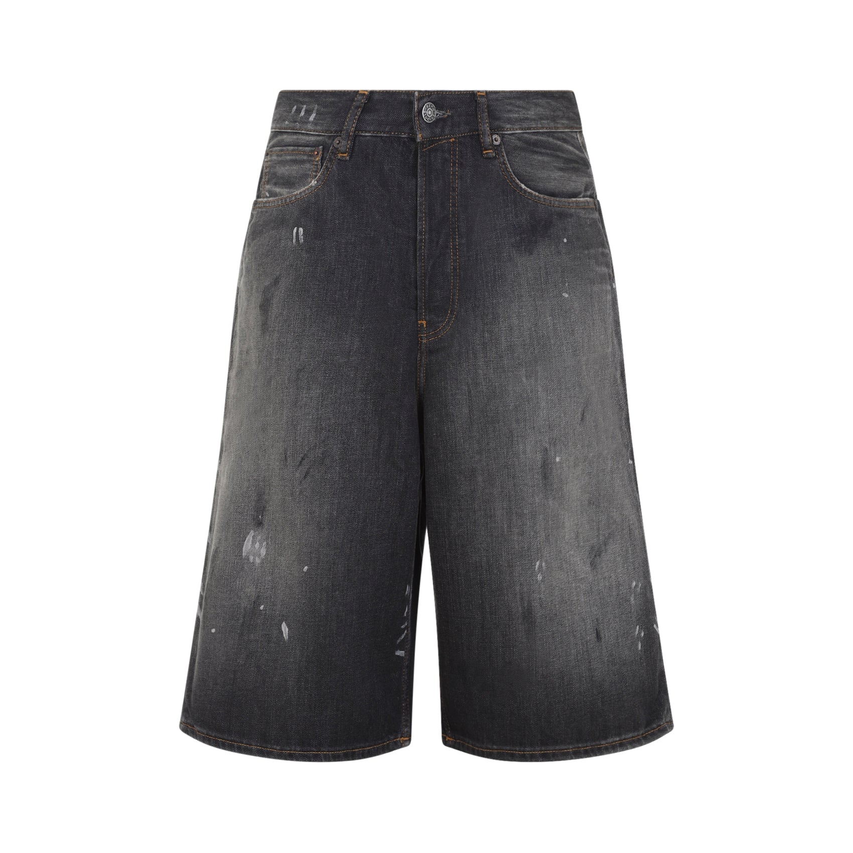 Relaxed Black Bermuda Shorts With Distressed Finish