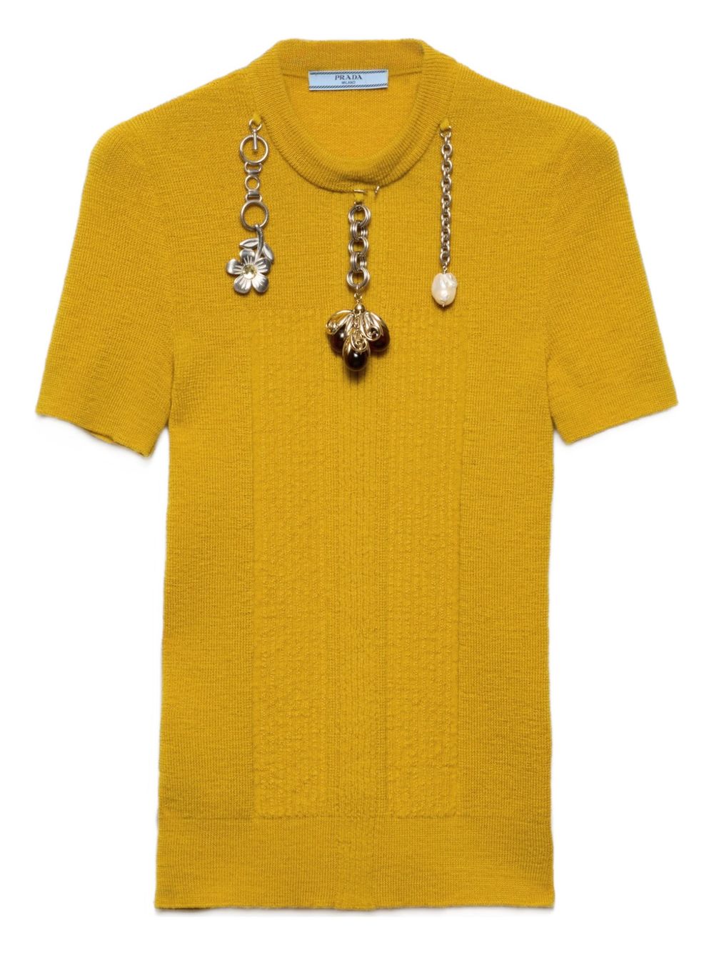Fitted Textured Wool Sweater With Decorative Charms