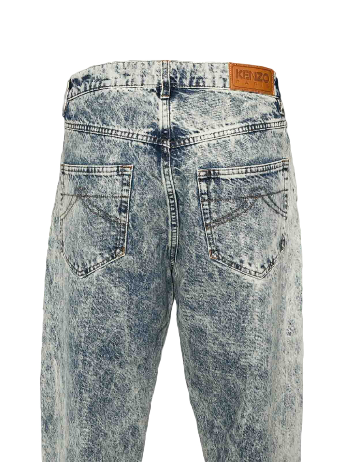 High-Waisted Relaxed Fit Denim Pants With Acid-Wash Effect