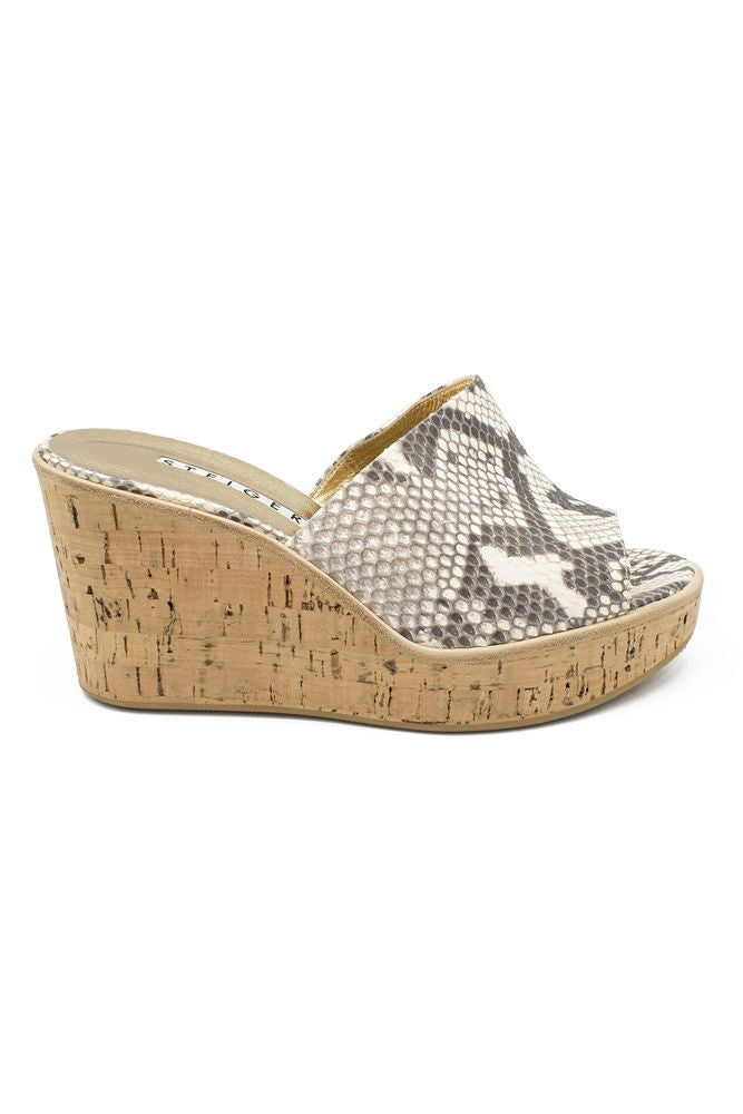 Python-Patterned Platform Mules With Cork Wedge Sole