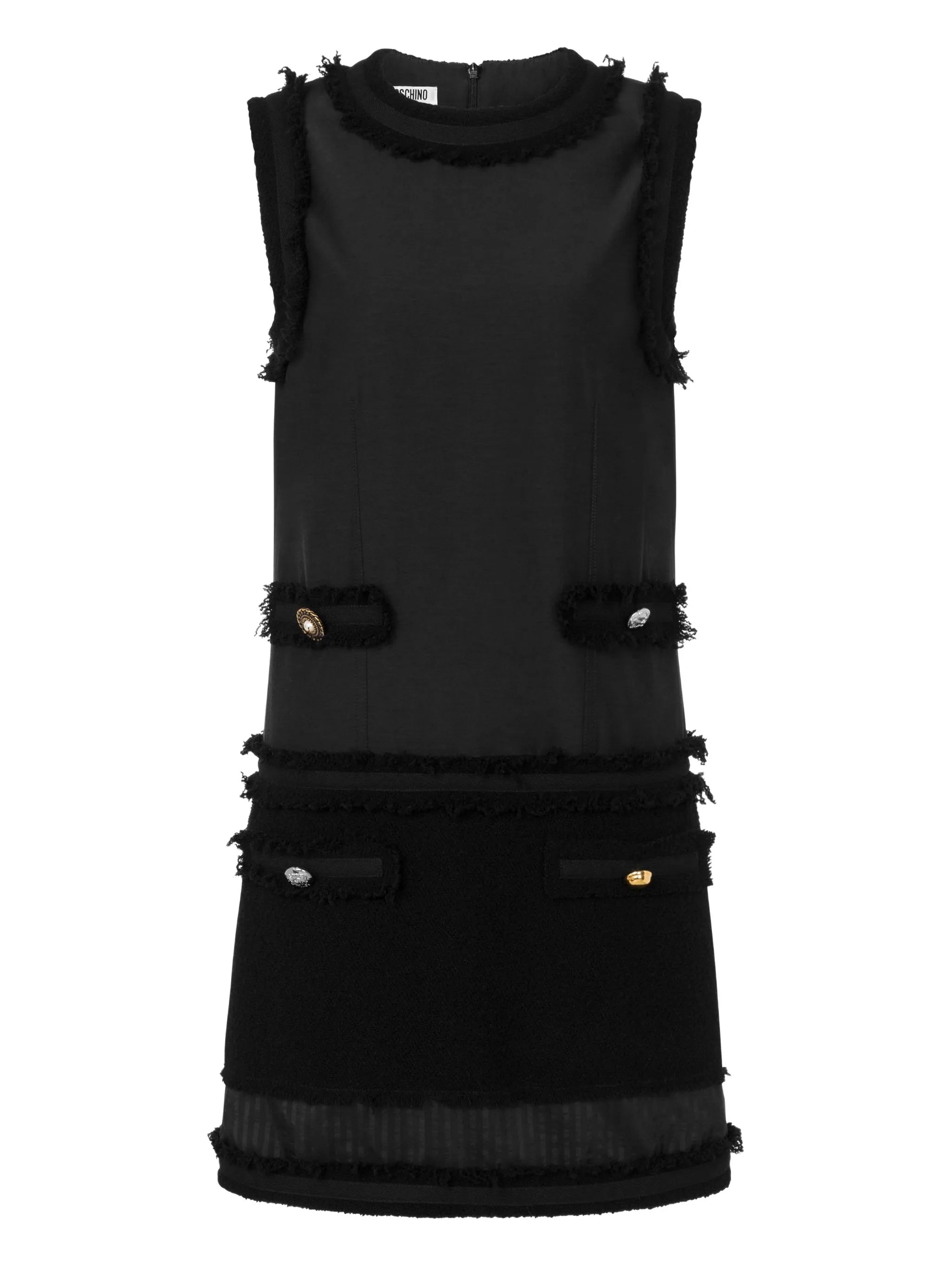 Sleeveless Mini Dress With Textured Boucle Trim