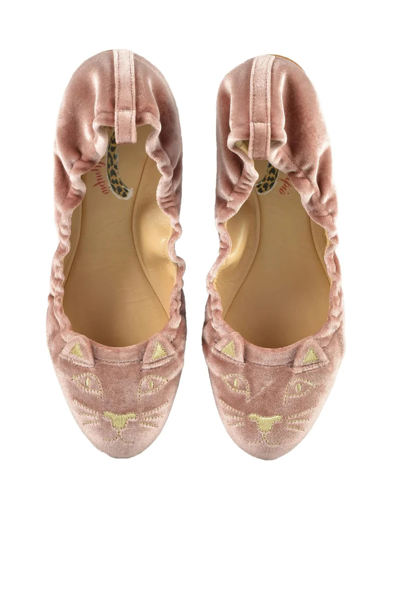 Velvet Ballerinas with Gathered Elasticized Edge