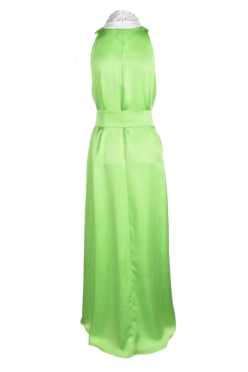 Maxi Dress with Detachable Collar - Apple Green