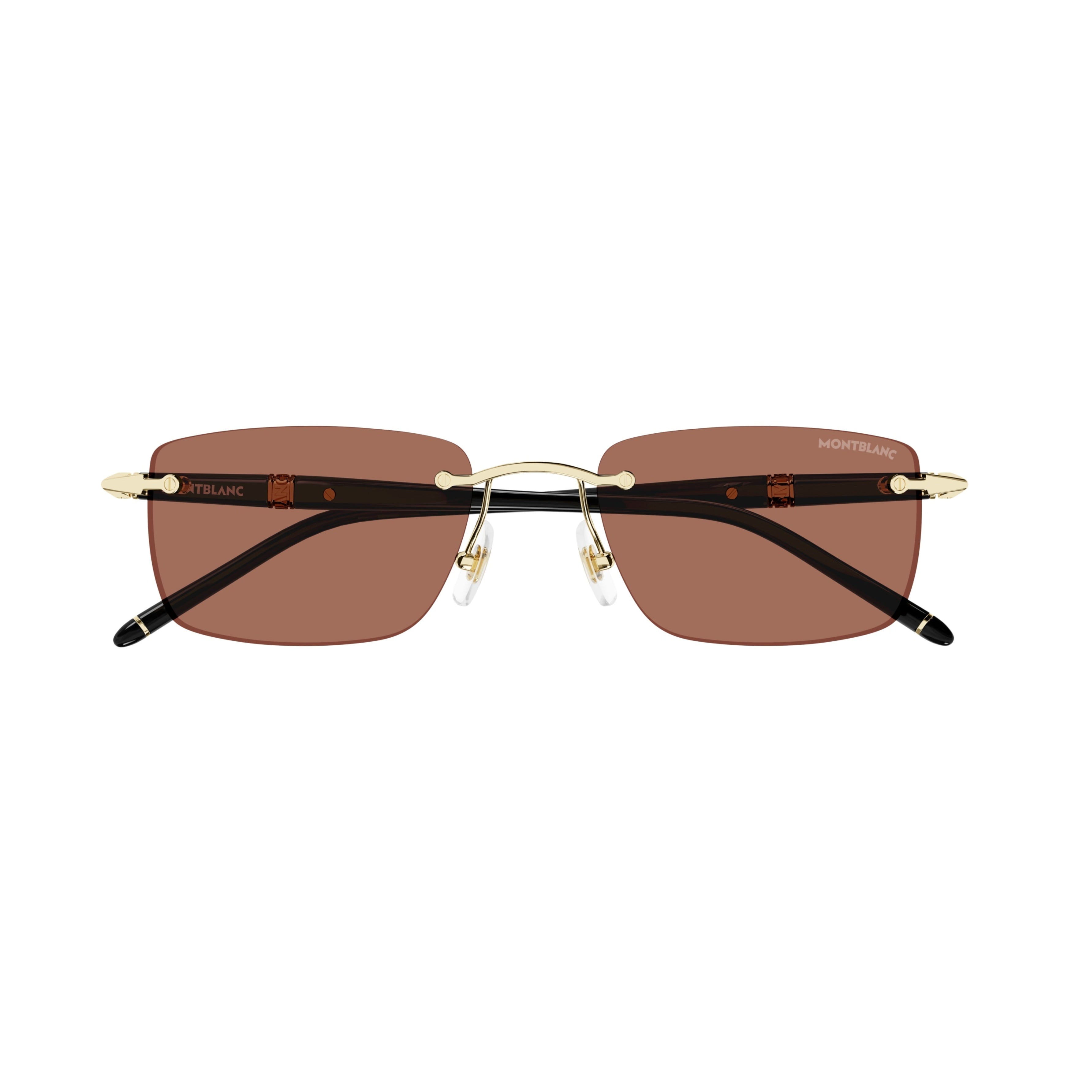 Mb0344s Rimless Rectangular Sunglasses with Gold Accents