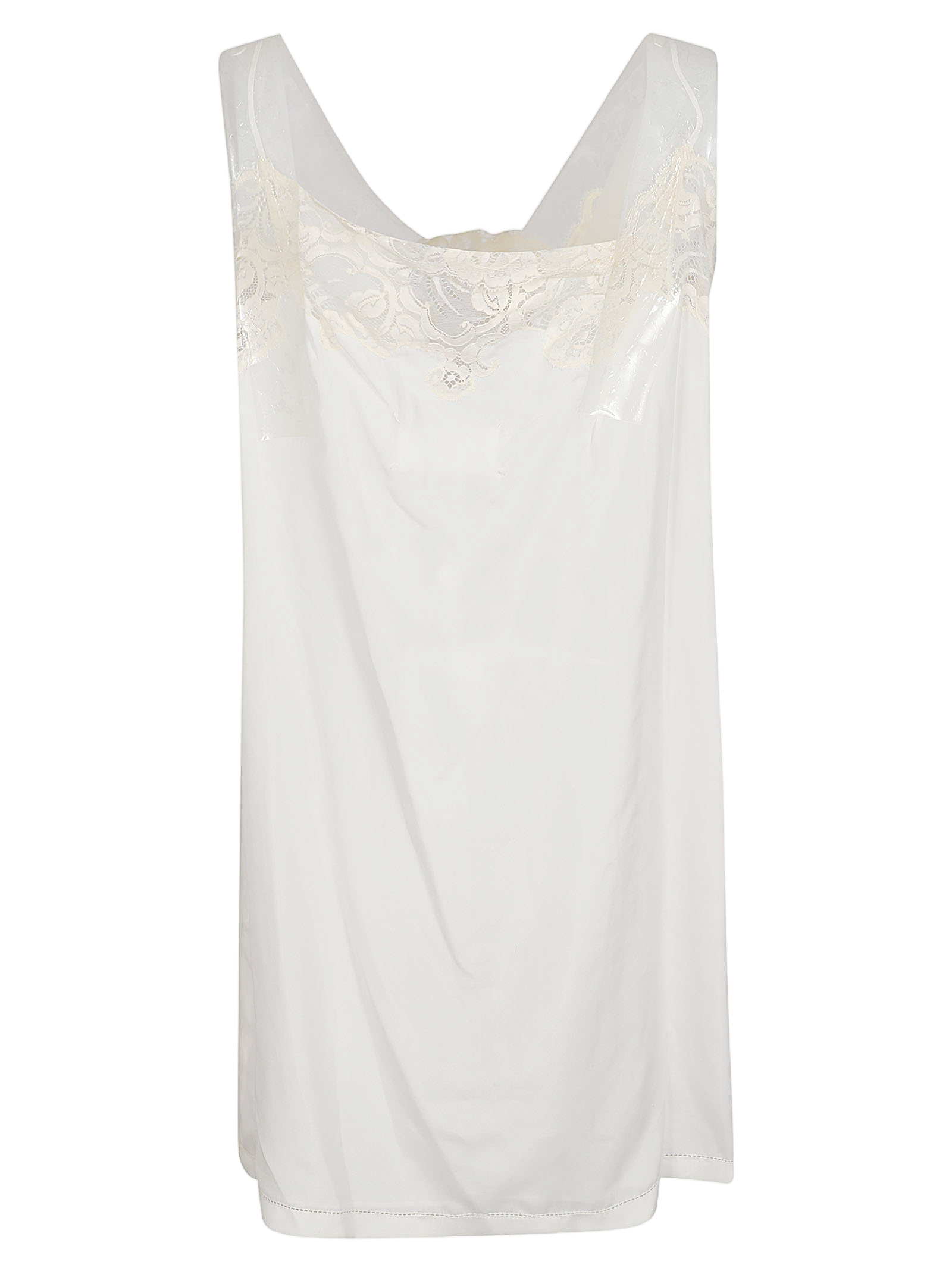 White Silk Slip Dress with Lace Inserts