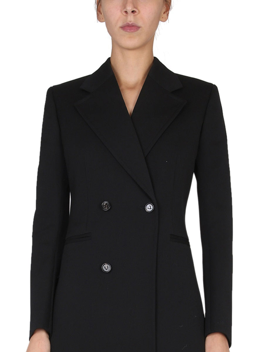 Button Closure Wool Coat with Partially Visible Design