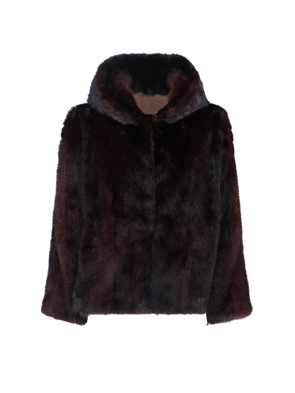 Dark Brown Mink Fur Jacket With Hood And Zip Closure