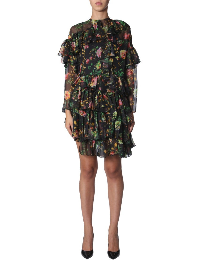 Asymmetrical Layered Ruffled Mini Dress