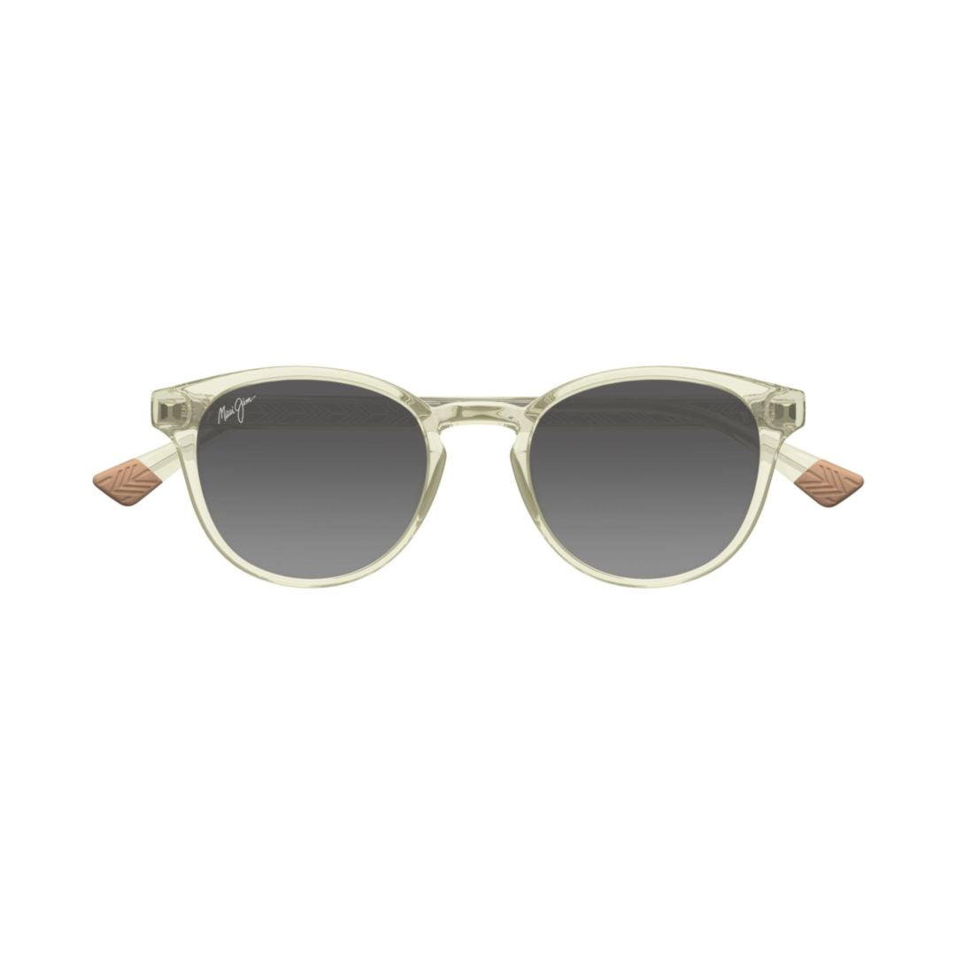 Hiehie Translucent Light Beige Sunglasses with Geometric Pattern Temples