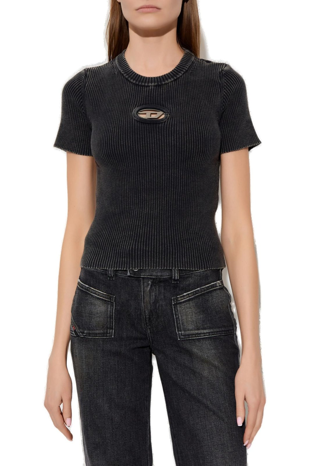 Ribbed Knit Short-Sleeve Sweater