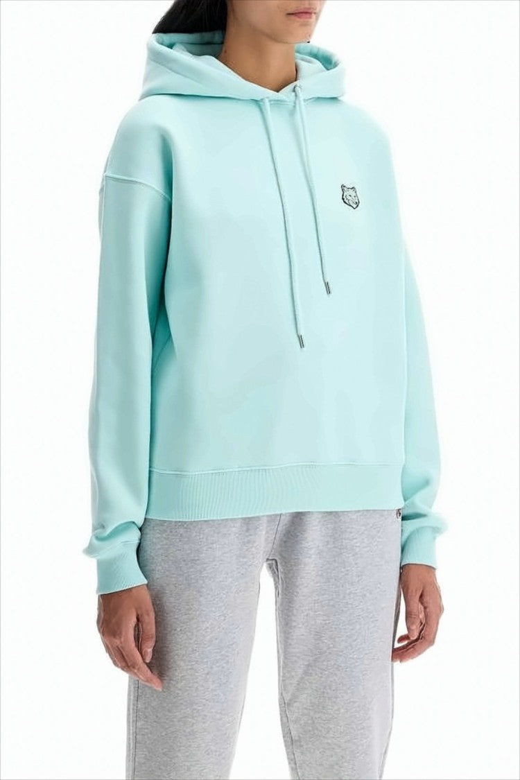 Pastel Mint Cropped Hoodie With Embroidered Fox Logo