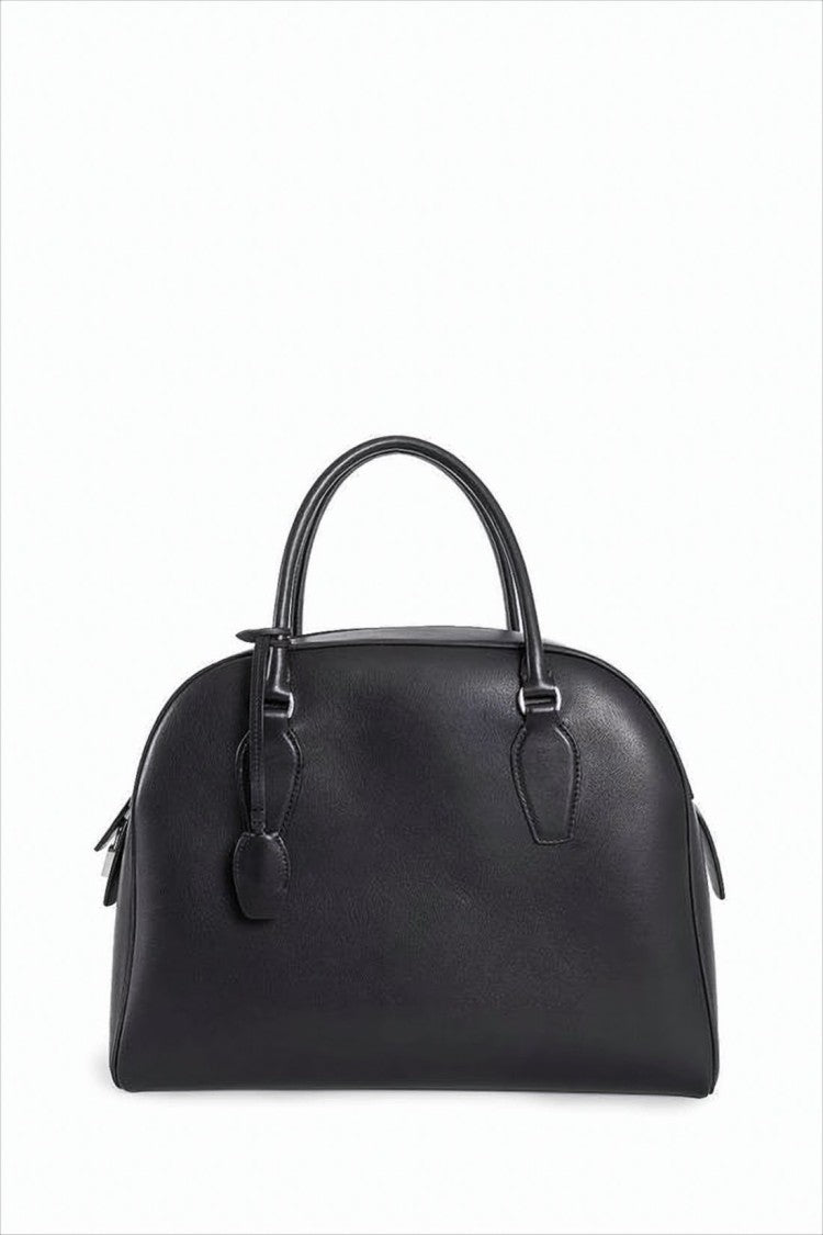 Structured Black Calf Leather Tote Bag