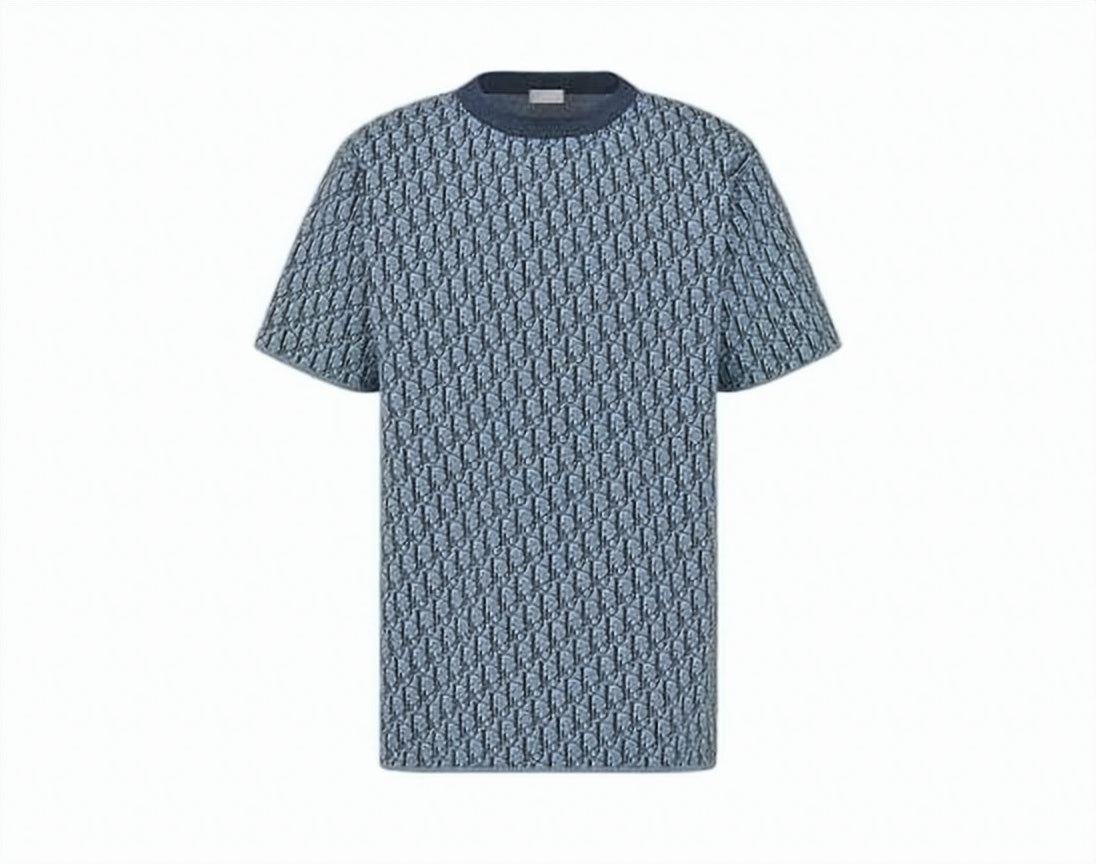 Patterned Short-Sleeved T-Shirt with Ribbed Collar