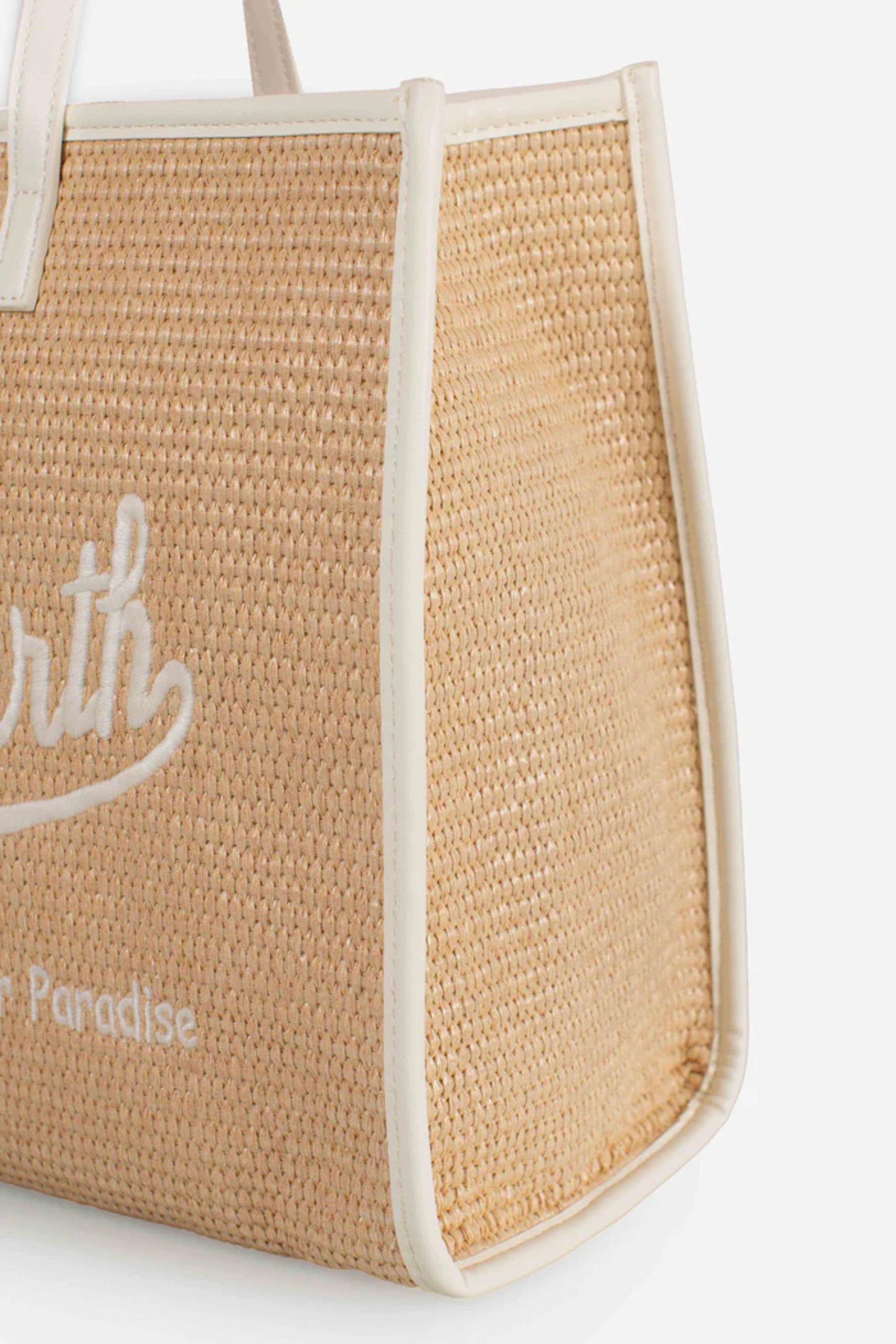 Rectangular Woven Tote Bag with Embroidered Detail