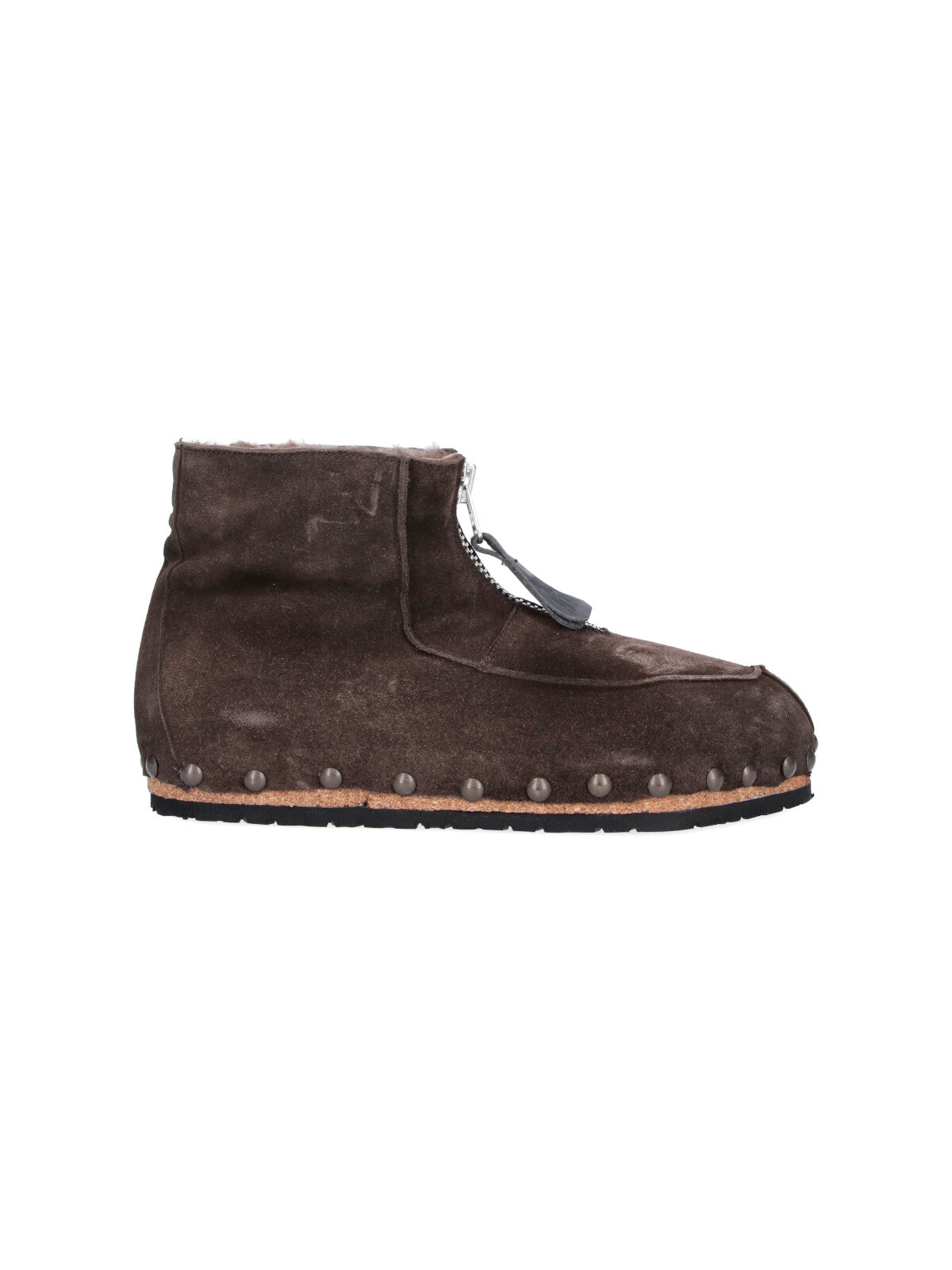 Brown Studded Suede High-Top Boots