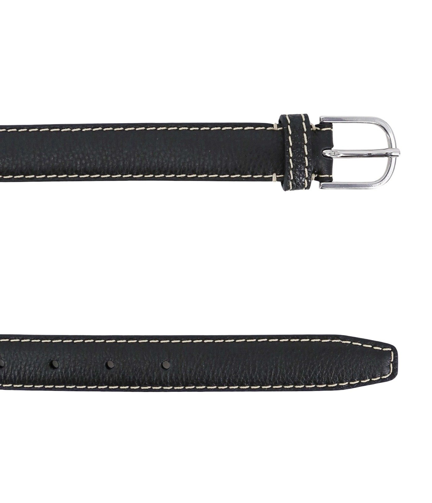 Textured Black Leather Belt With Classic Silver Buckle