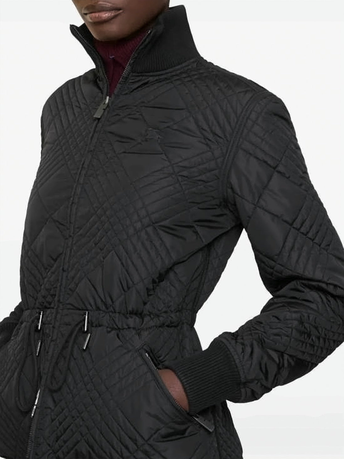 Diamond Quilted Jacket with High Collar