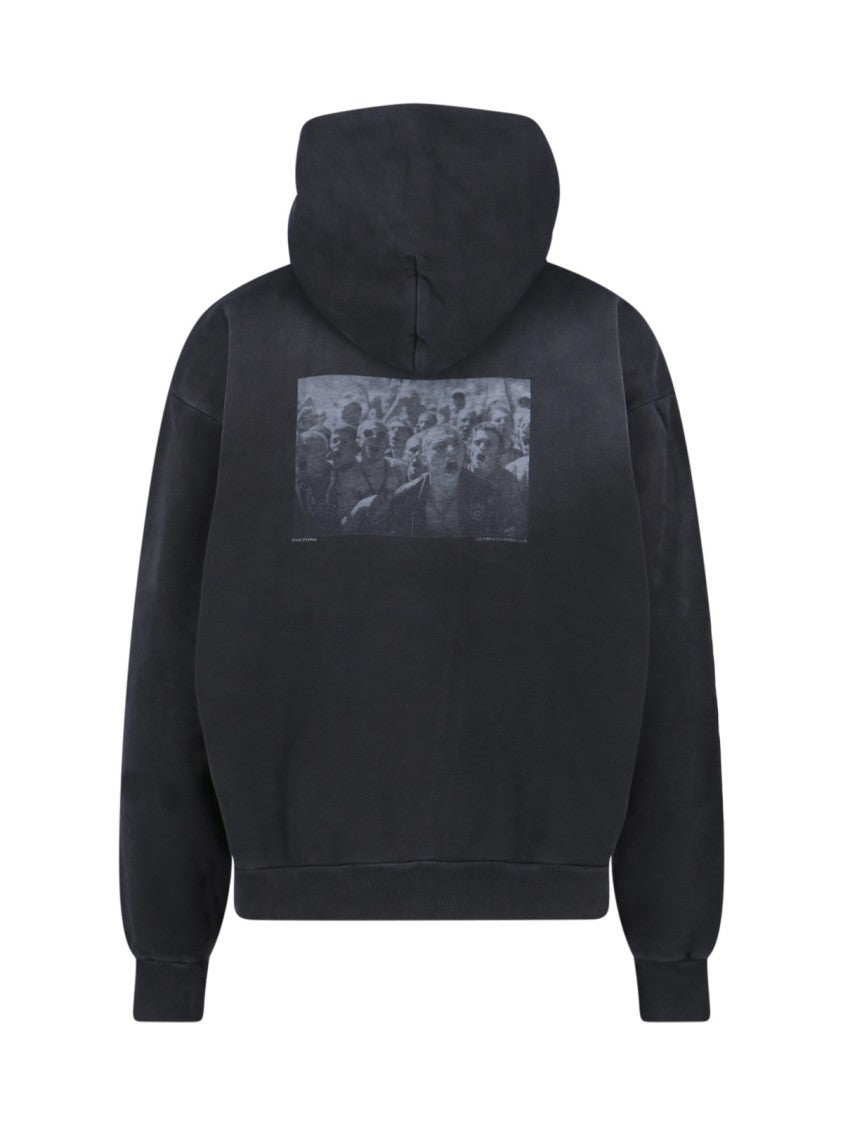Logo Hoodie, In Black Cotton, Worsted Effect