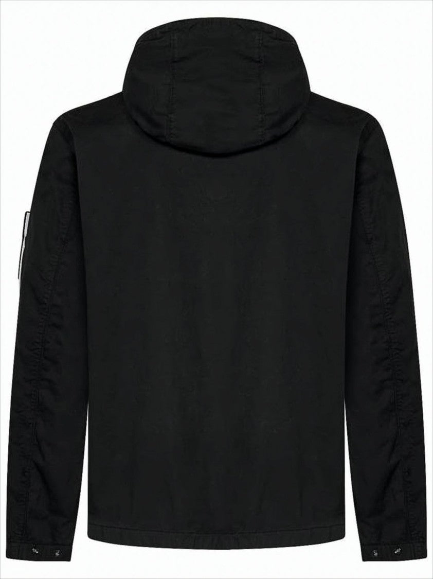 Minimalist Black Jacket with Distinctive Patch Logo
