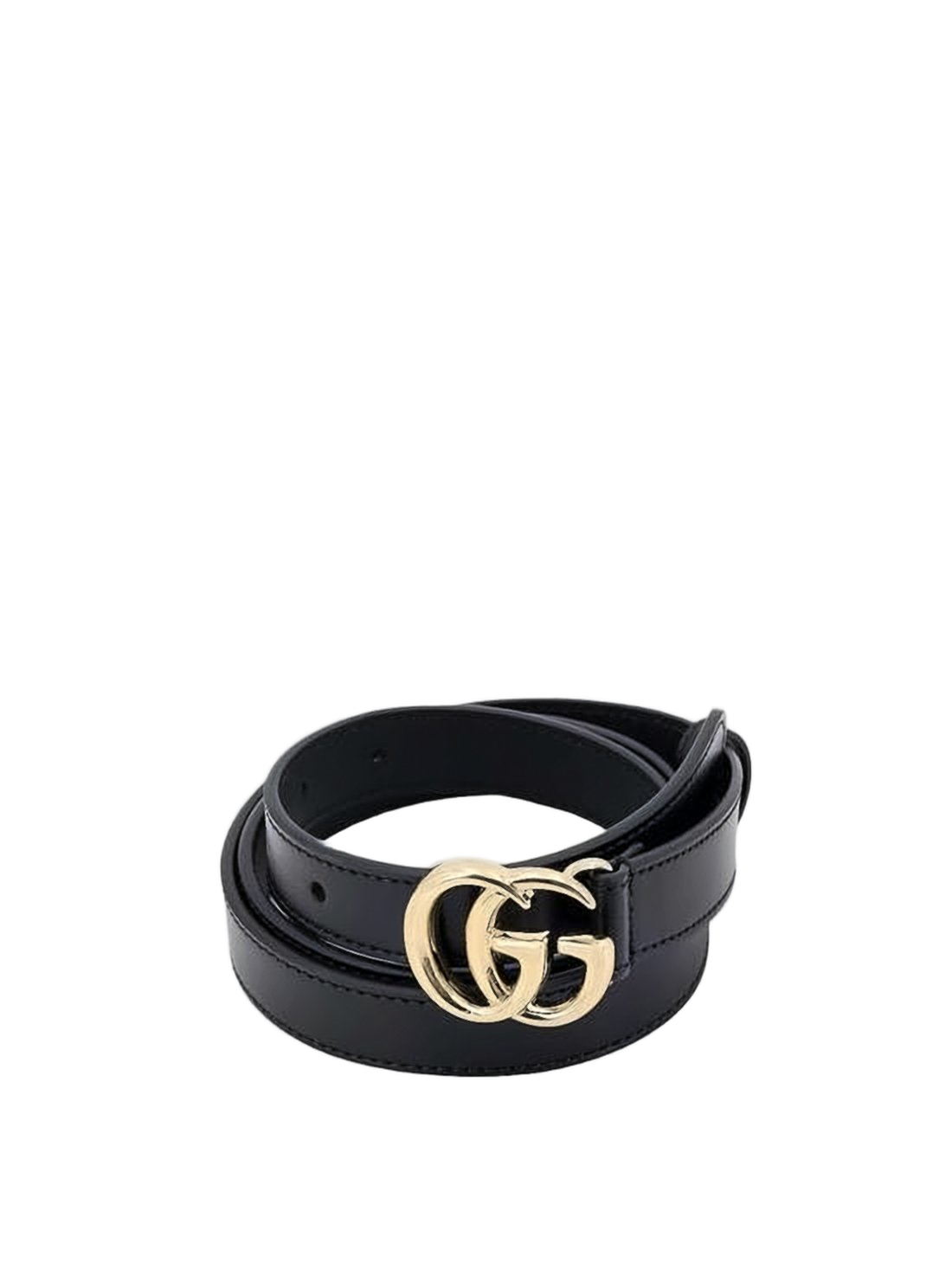 Leather Belt with Polished Double-G Buckle