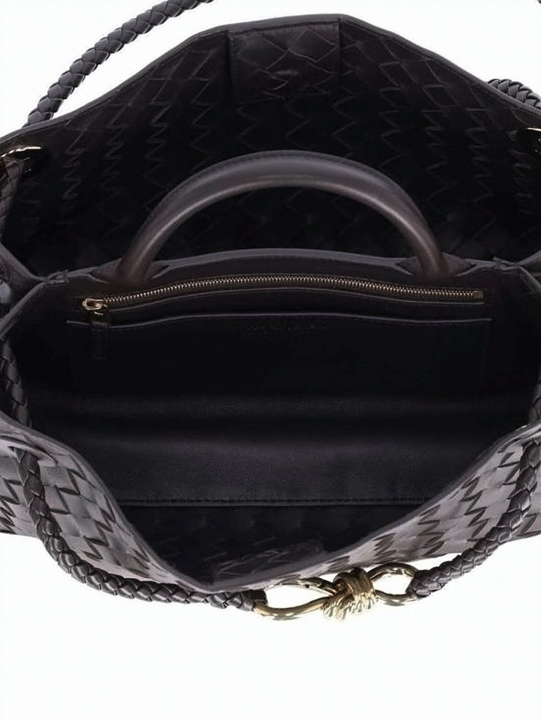 Woven Lambskin Shoulder Bag with Braided Drawstring Closure