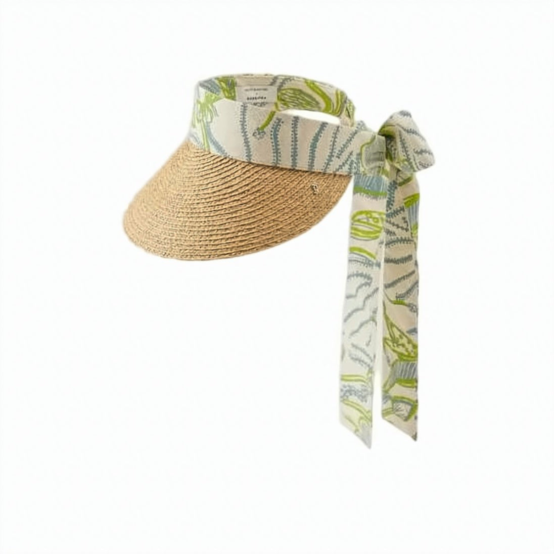 Woven Raffia Sun Cap with Botanical Print Band