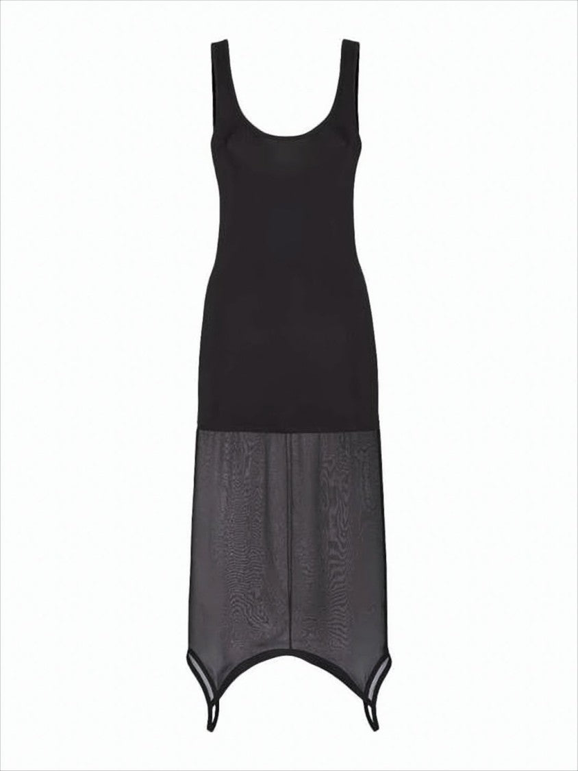 Fitted Midi Dress with Sheer Handkerchief Hemline