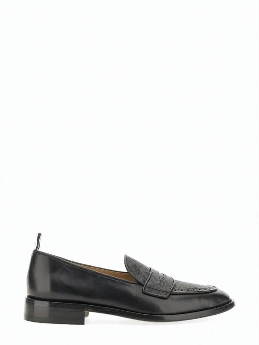 Classic Black Penny Loafers with Signature Striped Pull Tab