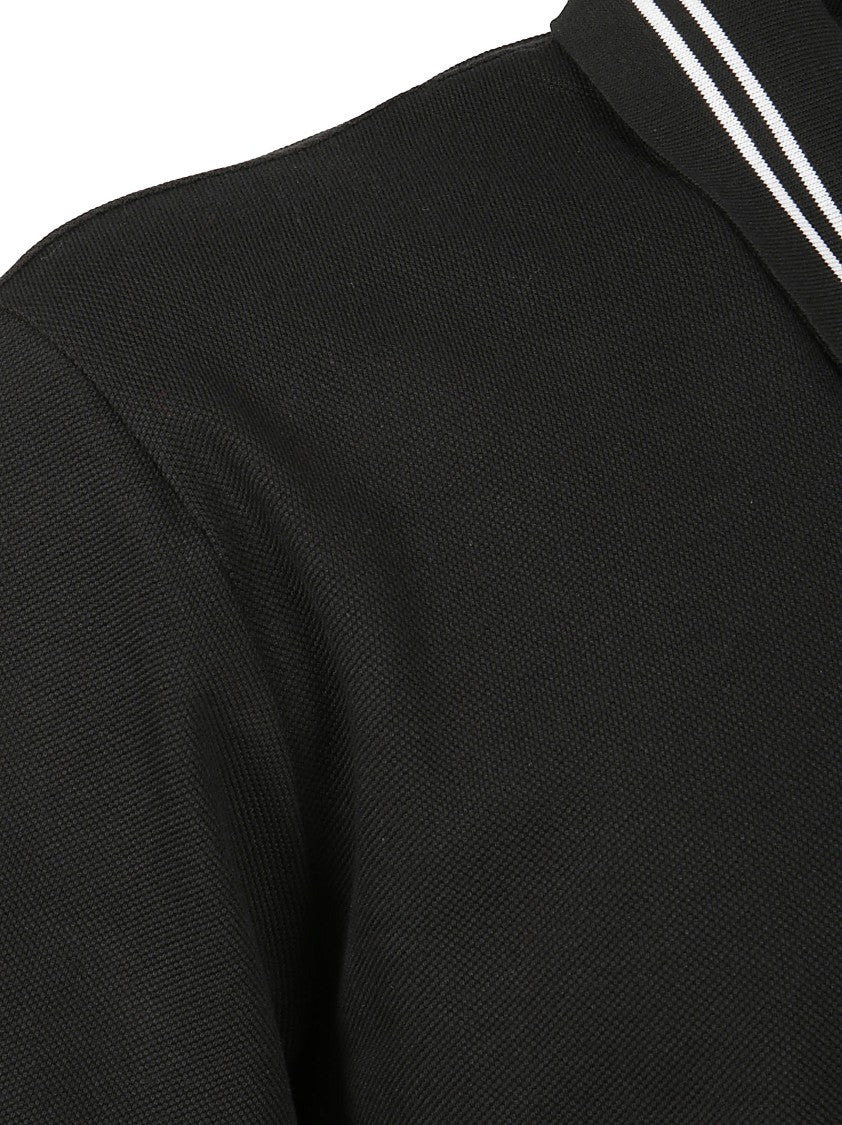 Black T-Shirt With Stripe Detail And Button Fastening