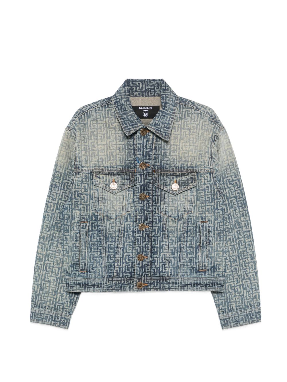 Faded Denim Jacket with Monogram Pattern
